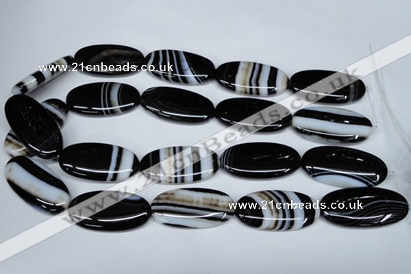 CAG3009 15.5 inches 20*40mm oval black line agate beads