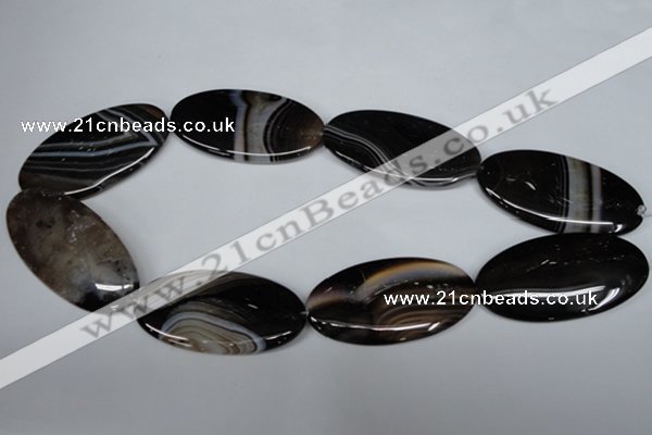 CAG3010 15.5 inches 25*50mm oval black line agate beads