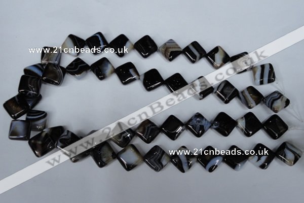 CAG3043 15.5 inches 14*14mm diamond black line agate beads