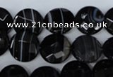 CAG3073 15.5 inches 14mm faceted coin black line agate beads