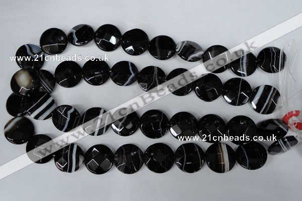 CAG3075 15.5 inches 18mm faceted coin black line agate beads