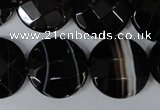 CAG3076 15.5 inches 20mm faceted coin black line agate beads