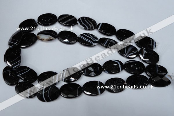 CAG3084 15.5 inches 18*25mm faceted oval black line agate beads