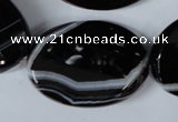 CAG3087 15.5 inches 25*35mm faceted oval black line agate beads