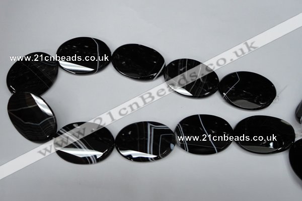 CAG3088 15.5 inches 30*40mm faceted oval black line agate beads