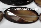 CAG3091 15.5 inches 25*50mm faceted oval black line agate beads