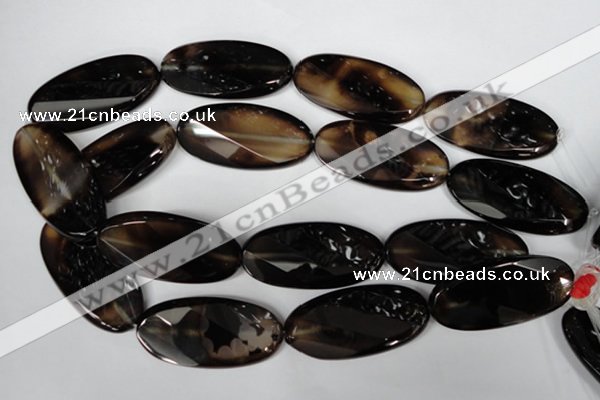 CAG3091 15.5 inches 25*50mm faceted oval black line agate beads