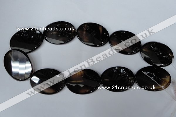 CAG3092 15.5 inches 30*40mm faceted oval black line agate beads