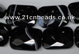 CAG3103 15.5 inches 15*20mm faceted rectangle black line agate beads