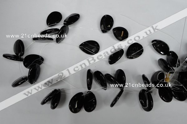 CAG3109 Top-drilled 18*25mm faceted flat teardrop black line agate beads