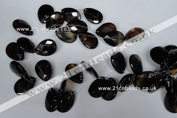 CAG3110 Top-drilled 18*25mm faceted flat teardrop black line agate beads