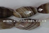 CAG3130 15.5 inches 12*25mm faceted rice brown line agate beads