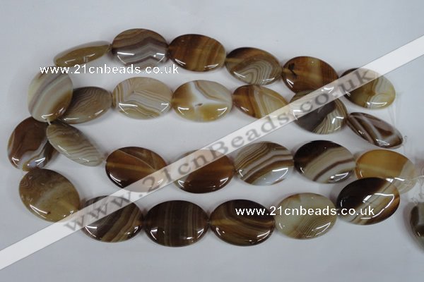 CAG3131 15.5 inches 10*14mm oval brown line agate beads