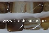 CAG3145 15.5 inches 13*18mm twisted rectangle brown line agate beads