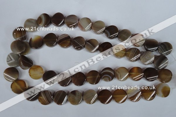 CAG3152 15.5 inches 16mm twisted coin brown line agate beads