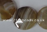 CAG3168 15.5 inches 25mm faceted coin brown line agate beads