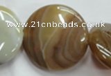 CAG3175 15.5 inches 30mm flat round brown line agate beads