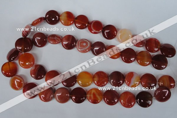 CAG3185 15.5 inches 18mm flat round red line agate beads