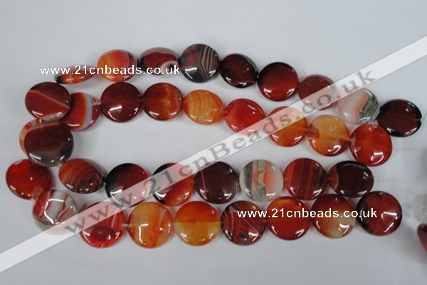 CAG3187 15.5 inches 22mm flat round red line agate beads