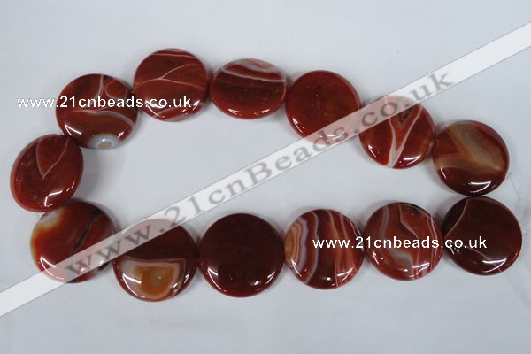 CAG3188 15.5 inches 30mm flat round red line agate beads