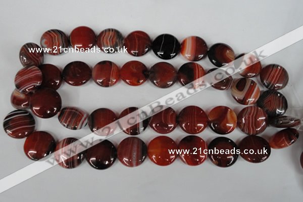 CAG3190 15.5 inches 20mm flat round red line agate beads