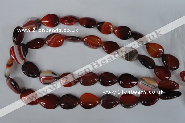 CAG3223 15.5 inches 13*18mm flat teardrop red line agate beads