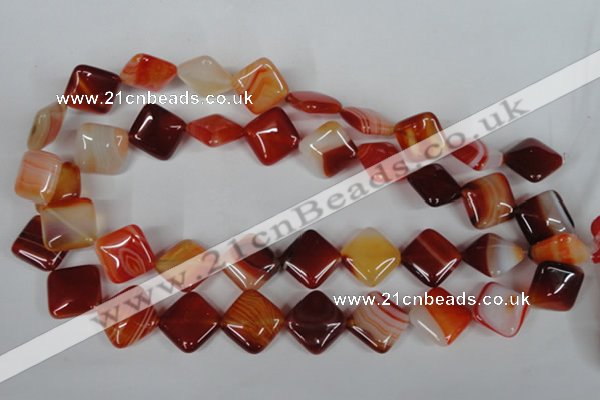 CAG3234 15.5 inches 16*16mm diamond red line agate beads