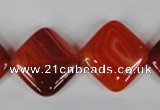 CAG3236 15.5 inches 20*20mm diamond red line agate beads