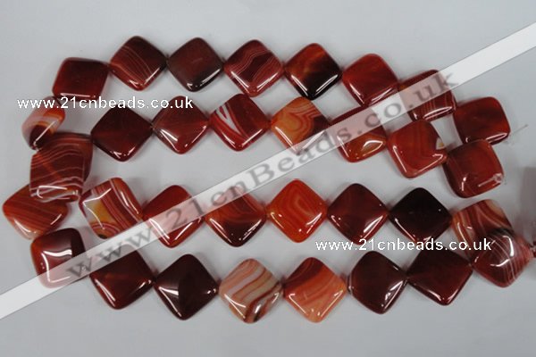 CAG3236 15.5 inches 20*20mm diamond red line agate beads