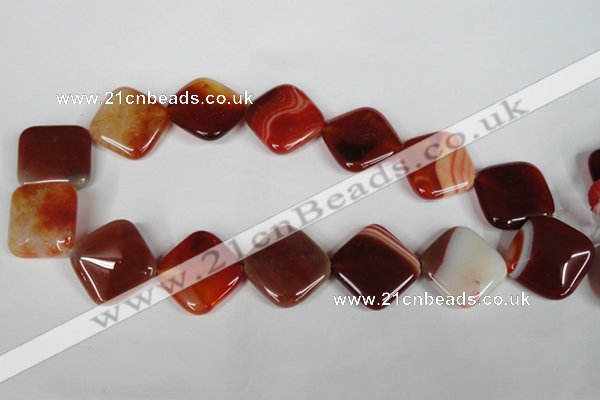 CAG3237 15.5 inches 25*25mm diamond red line agate beads