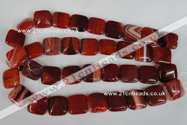 CAG3245 15.5 inches 20*20mm square red line agate beads