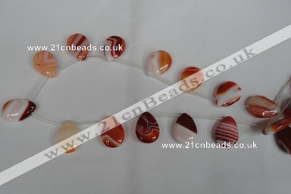 CAG3288 Top-drilled 18*25mm flat teardrop red line agate beads