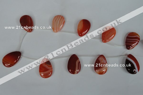 CAG3289 Top-drilled 20*30mm flat teardrop red line agate beads