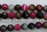 CAG3302 15.5 inches 8mm faceted round colorfull line agate beads