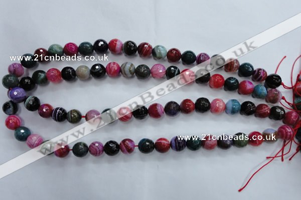 CAG3303 15.5 inches 10mm faceted round colorfull line agate beads