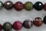 CAG3304 15.5 inches 12mm faceted round colorfull line agate beads