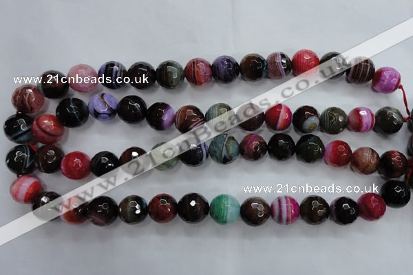 CAG3305 15.5 inches 14mm faceted round colorfull line agate beads