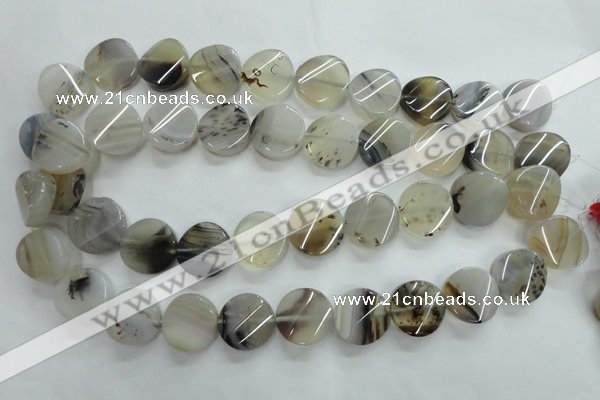 CAG3316 15.5 inches 18mm twisted coin natural grey agate beads
