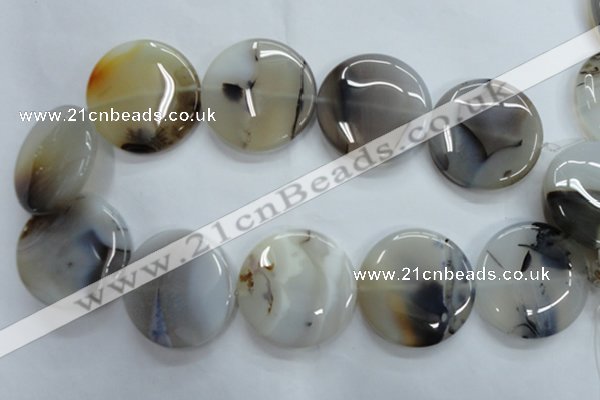 CAG3339 15.5 inches 40mm flat round natural grey agate beads