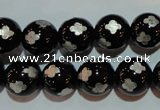 CAG3354 15.5 inches 12mm carved round black agate beads wholesale