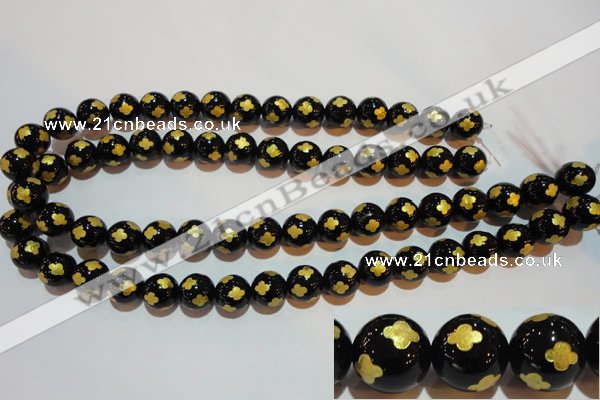 CAG3362 15.5 inches 8mm carved round black agate beads wholesale