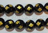 CAG3363 15.5 inches 10mm carved round black agate beads wholesale