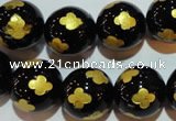 CAG3365 15.5 inches 14mm carved round black agate beads wholesale