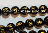 CAG3373 15.5 inches 10mm carved round black agate beads wholesale