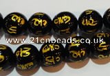 CAG3374 15.5 inches 12mm carved round black agate beads wholesale