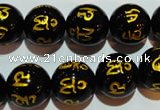 CAG3375 15.5 inches 14mm carved round black agate beads wholesale