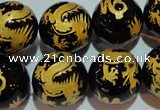 CAG3384 15.5 inches 18mm carved round black agate beads wholesale