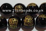 CAG3386 15.5 inches 12mm carved round black agate beads wholesale