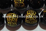 CAG3387 15.5 inches 14mm carved round black agate beads wholesale