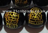 CAG3388 15.5 inches 16mm carved round black agate beads wholesale